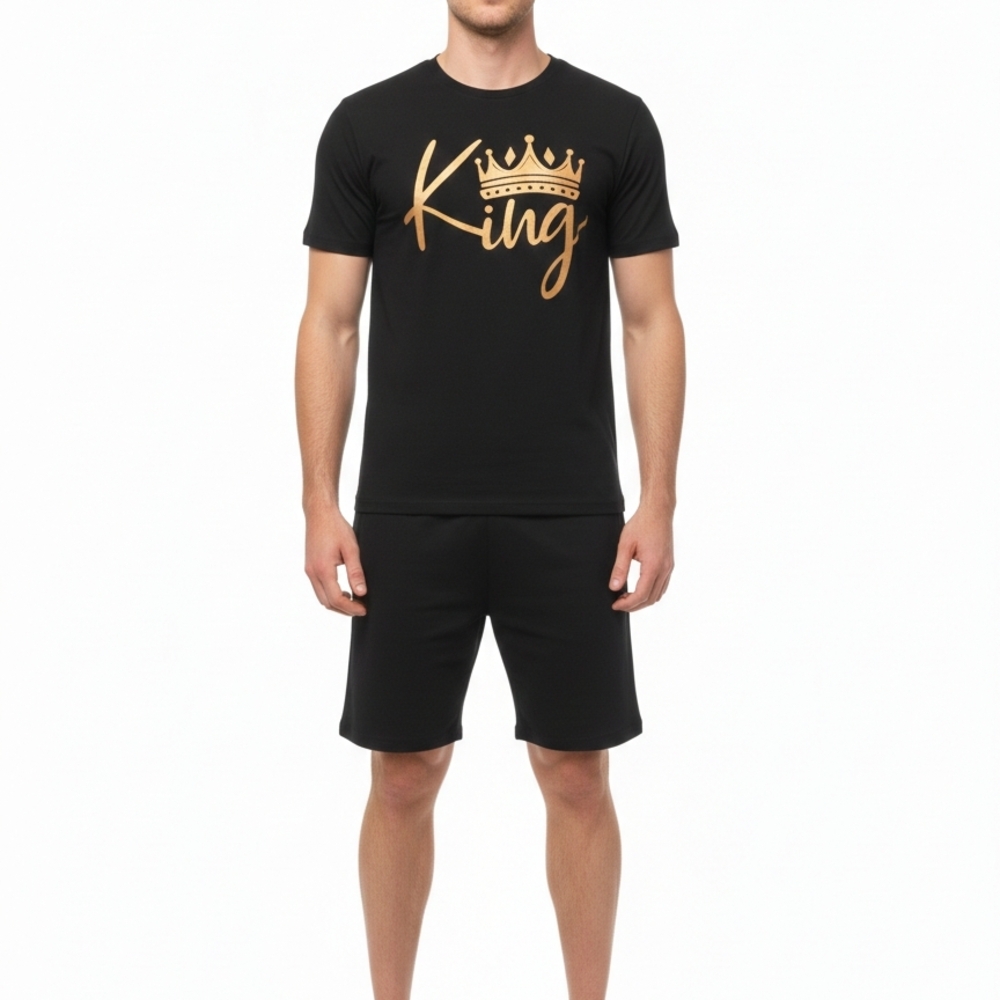 Black and Gold Graphic T-Shirt and Shorts Set